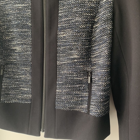 Classiques Entier L Cropped Tweed Collarless Blazer Jacket Black Blue Colorblock - Picture 5 of 8